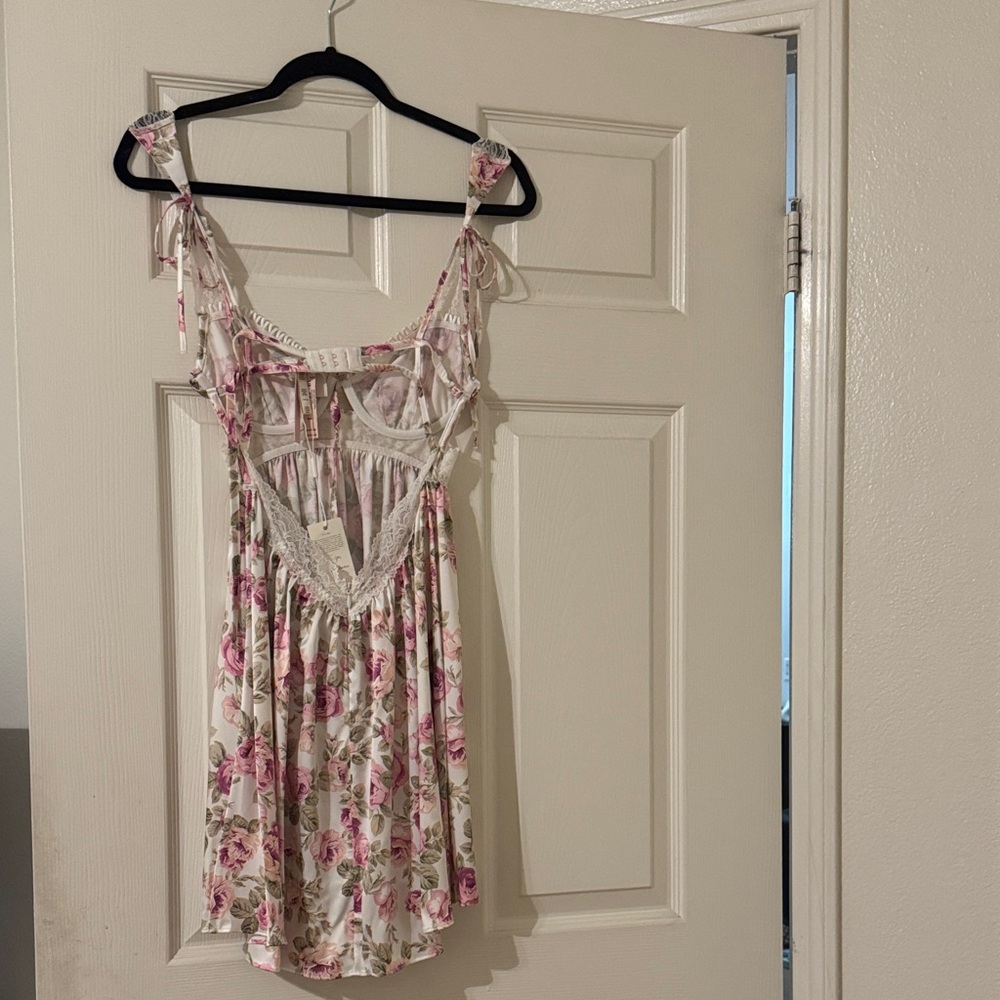 For Love And Lemons Pink and Cream Floral Dress